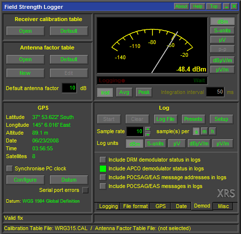 Signal Strength Logger Display