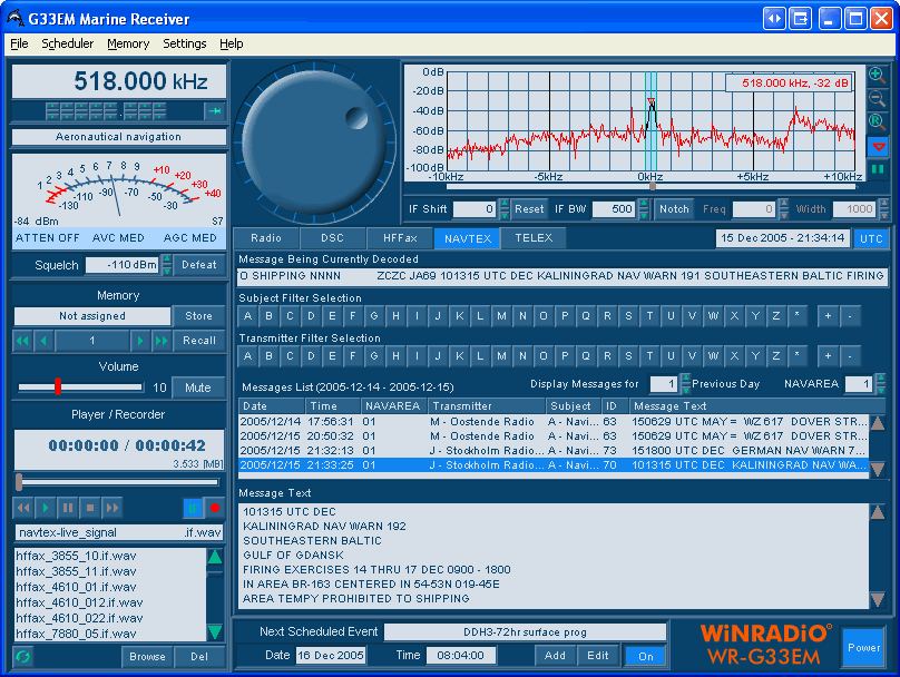 G33EM NAVTEX User Interface